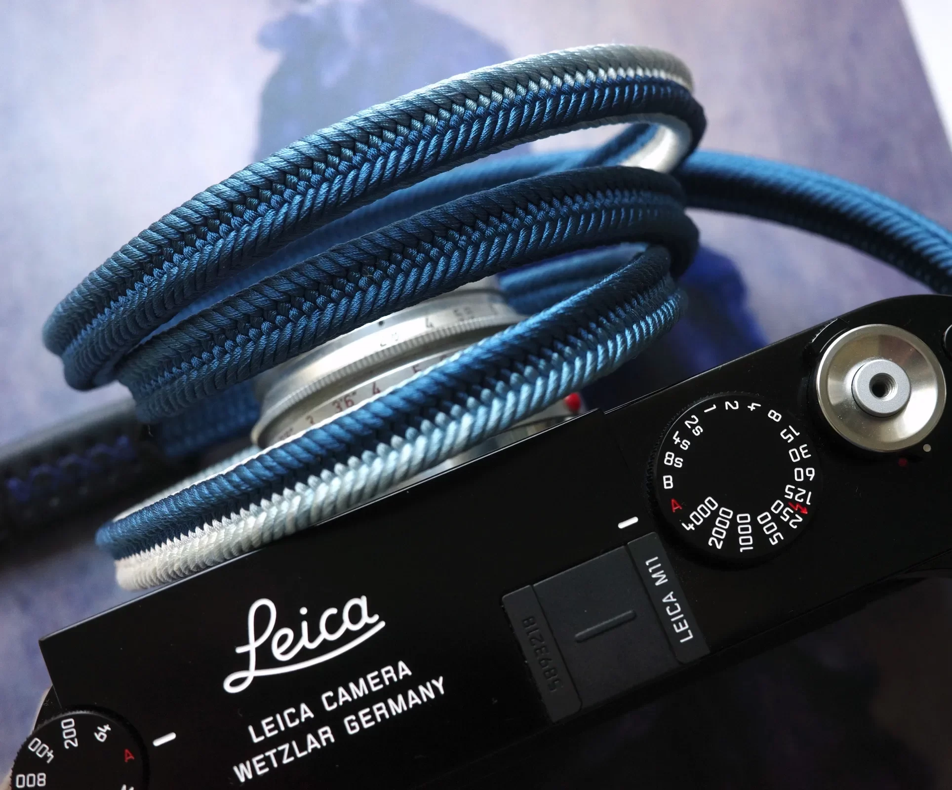 Neck straps-Crown Royal Blue 04 Crown Royal Blue is a handmade camera neck strap made with Japanese kumihimo silk and genuine leather. Comfortable, durable, and ideal for premium cameras.